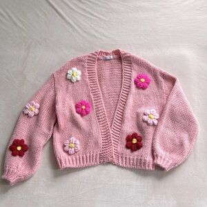 Mixologie | Gab 🩷 Kate | Medium Pink Knit Cardigan Sweater with Popping Flowers